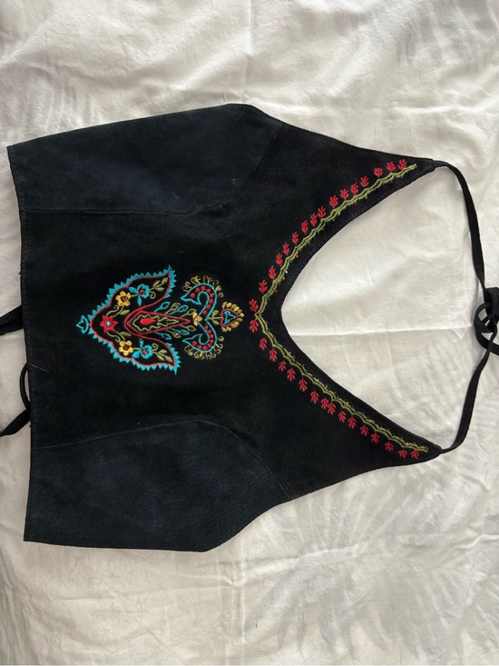 Tops - Genuine vintage suede embroidered halter top